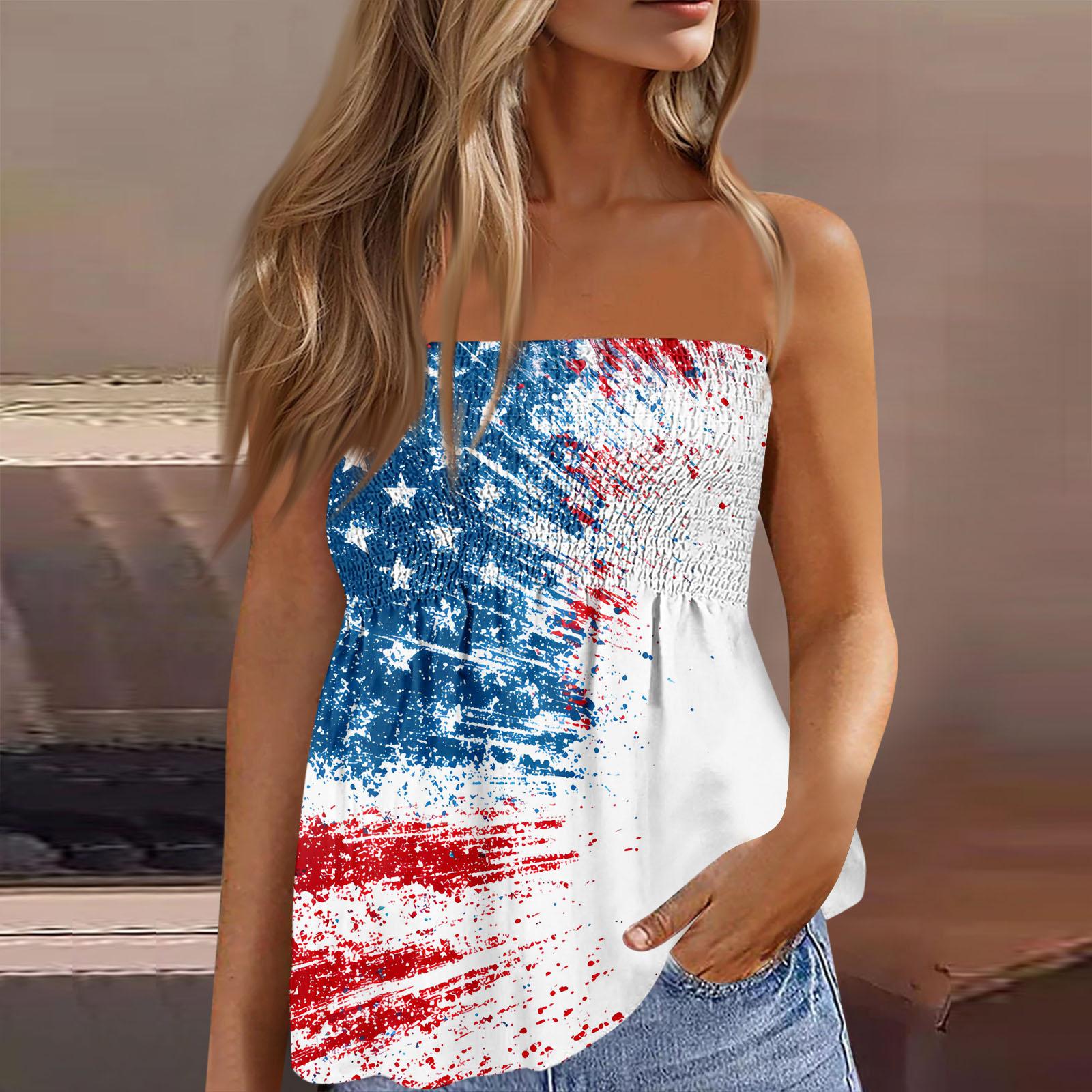 Women Summer Fashion Strapless Tube Top Sleeveless American Flag Print Floral Pattern Casual Blouse XL білий
Women Summer Fashion Strapless Tube Top Sleeveless American Flag Print Floral Pattern Casual Blouse XL білий