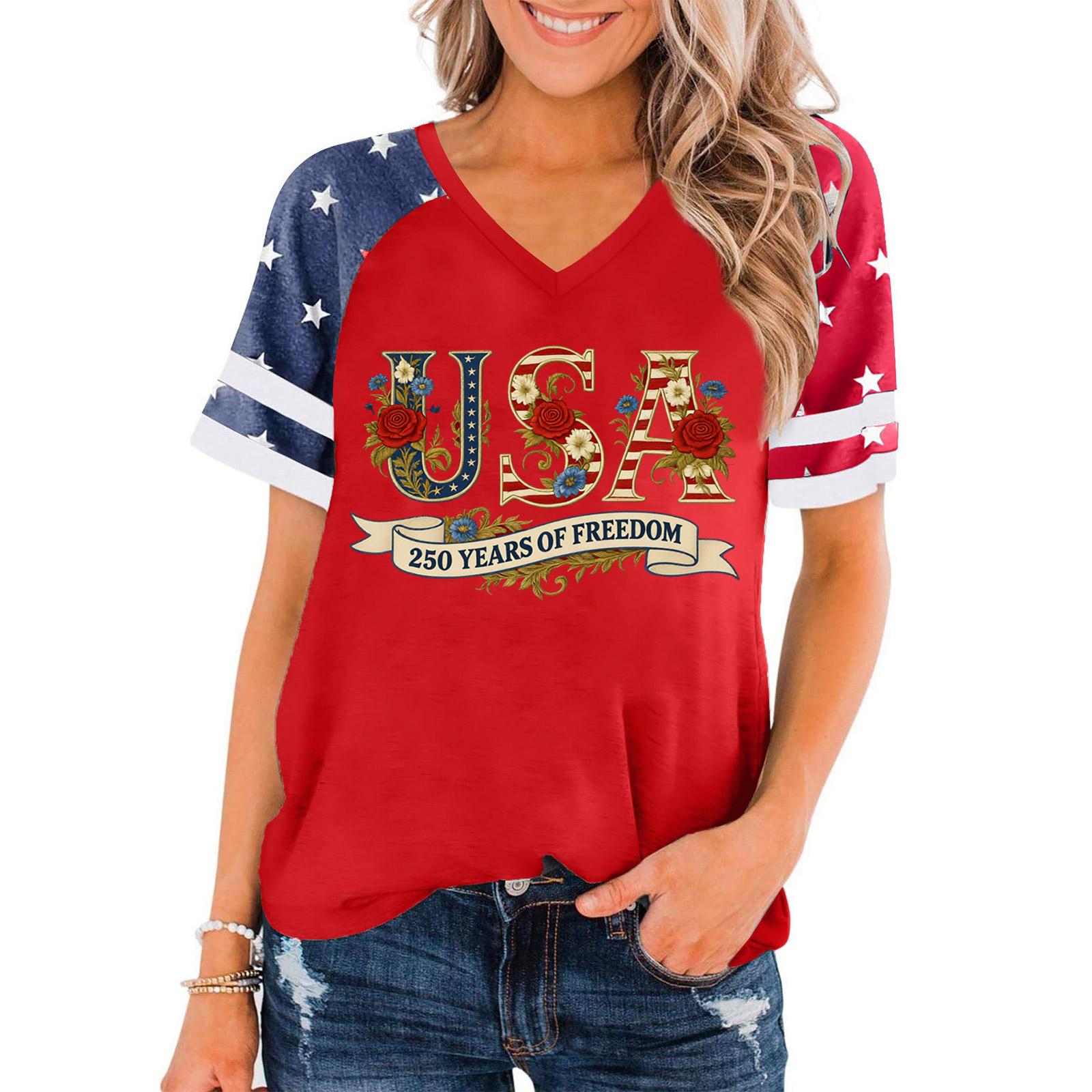 Women V Neck Short Sleeve Pullover T Shirt USA 250 Years Of Freedom Graphic Print Casual Top Patriotic Style XL красный
Women V Neck Short Sleeve Pullover T Shirt USA 250 Years Of Freedom Graphic Print Casual Top Patriotic Style XL красный