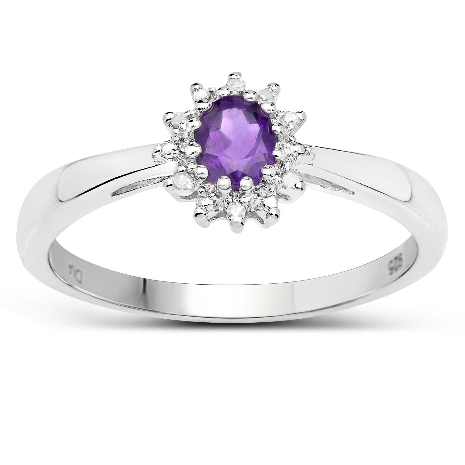 925 Sterling Silver Rhodium Ring African Amethyst Oval 5x4mm with White Diamond Accent Elegant Women Jewelry 10 срібний
925 Sterling Silver Rhodium Ring African Amethyst Oval 5x4mm with White Diamond Accent Elegant Women Jewelry 10 срібний