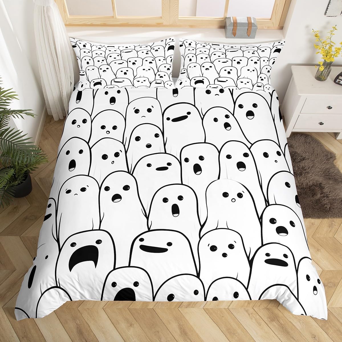 Cute Halloween Ghost Duvet Cover Full Queen Size Whimsigoth Bathroom Decor Comforter Cover Funny Ghosts Of Halloween Bedding Set EU Single(135*200cm)3pcs
Cute Halloween Ghost Duvet Cover Full Queen Size Whimsigoth Bathroom Decor Comforter Cover Funny Ghosts Of Halloween Bedding Set EU Single(135*200cm)3pcs