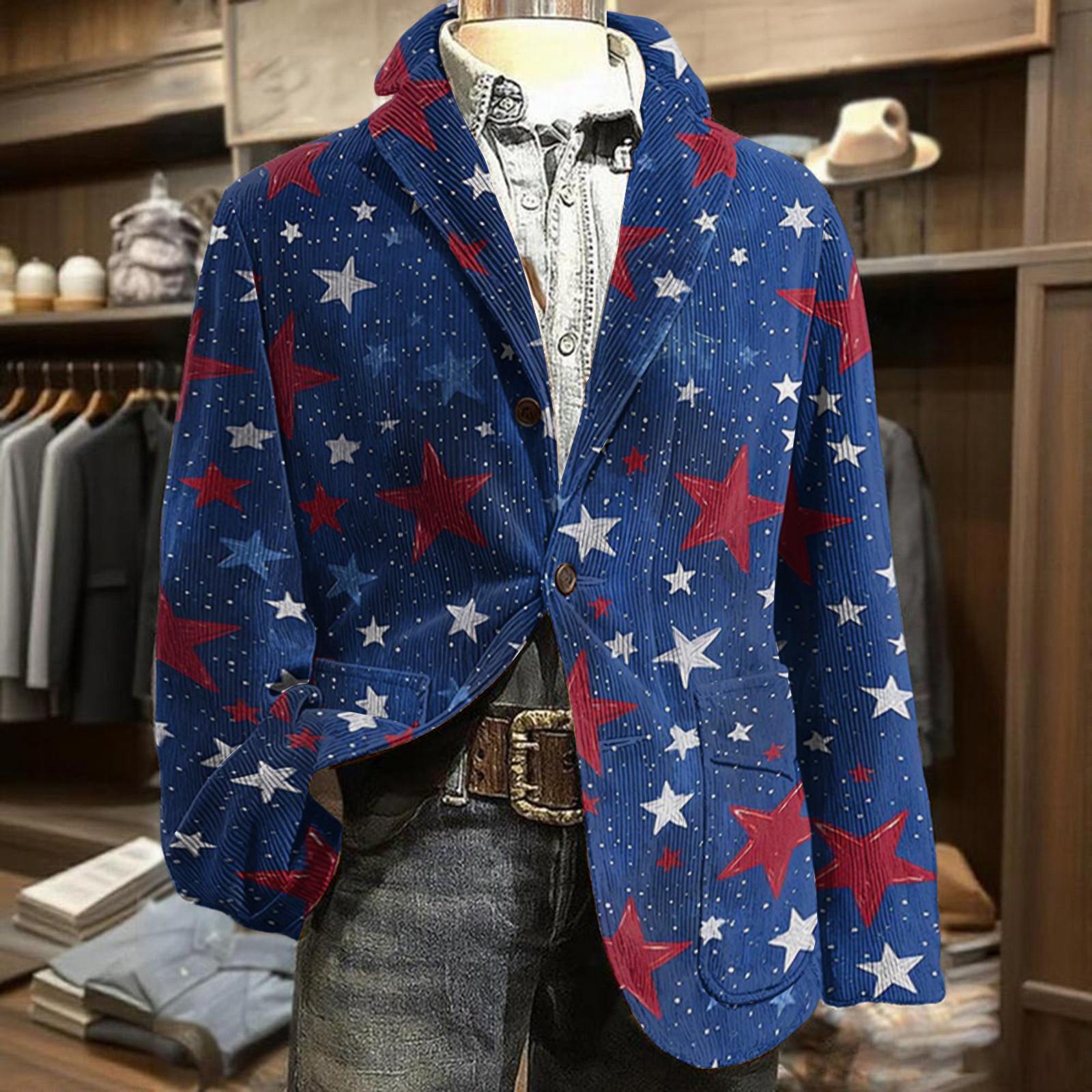 Men Corduroy Blazer with Star Print Business Casual Suit Jacket for Independence Day Long Sleeve Notched Lapel Two Button Closure L синий
Men Corduroy Blazer with Star Print Business Casual Suit Jacket for Independence Day Long Sleeve Notched Lapel Two Button Closure L синий