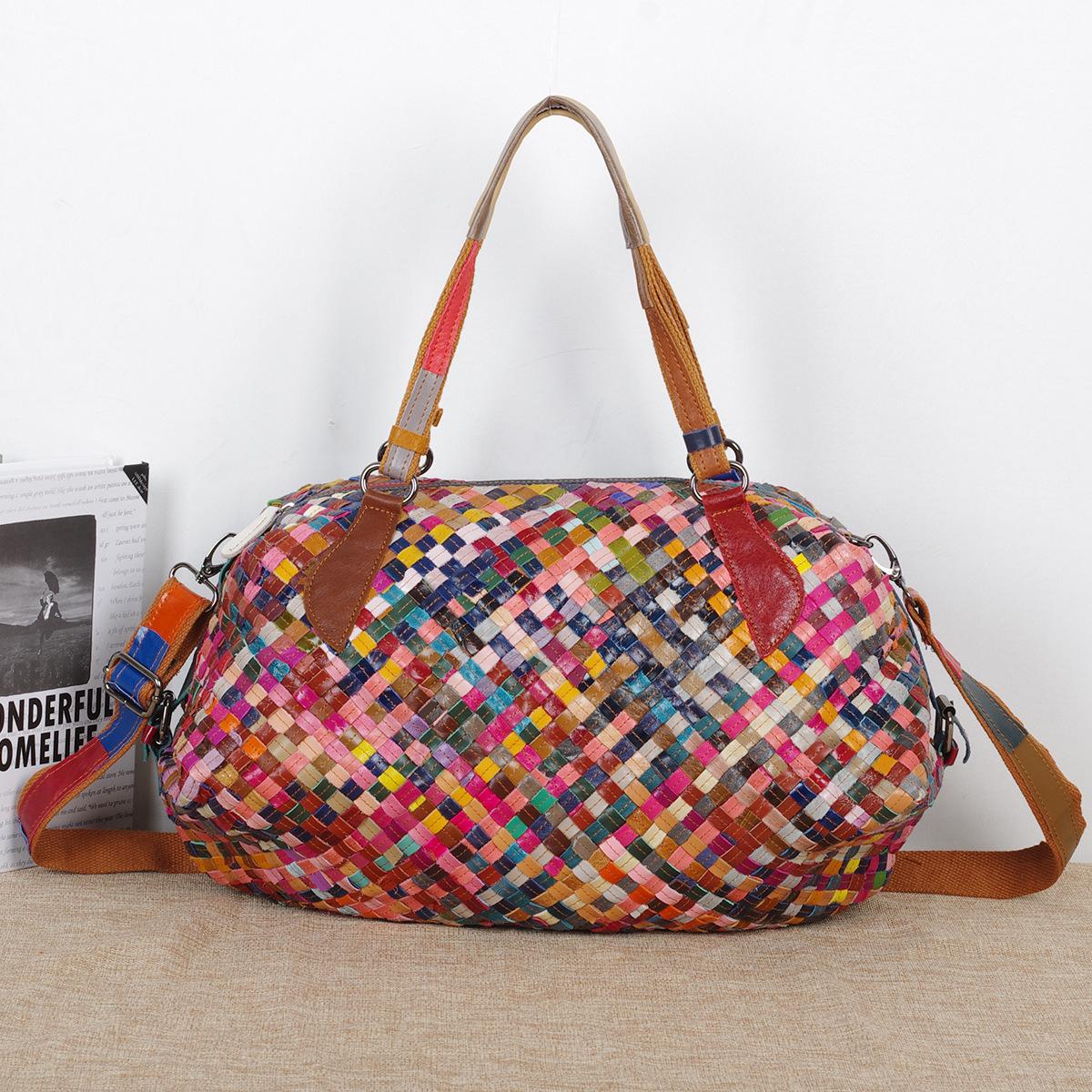 Leather Bag Colorful Splicing Woven Bag Travel Large-Capacity Design One-Shoulder Crossbody Tote Bag Women S Bag
Leather Bag Colorful Splicing Woven Bag Travel Large-Capacity Design One-Shoulder Crossbody Tote Bag Women S Bag