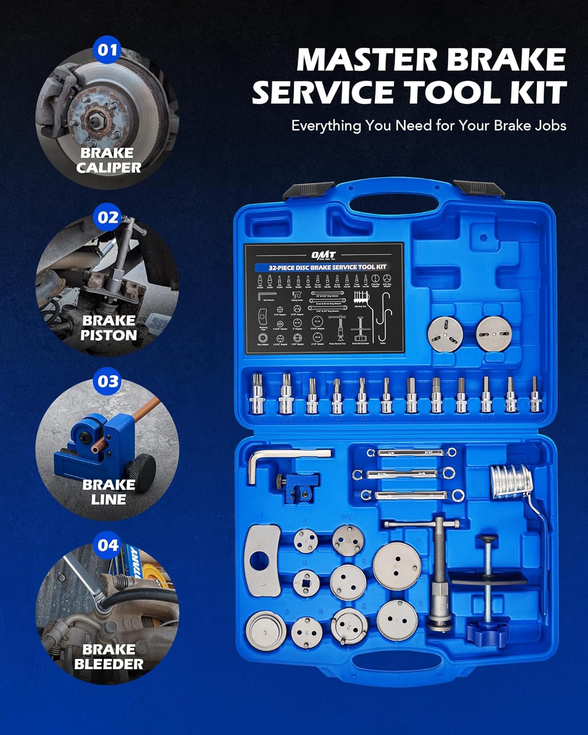 Brake Caliper Tool Set, 34pc with 11 Adapters & Swivel Pad Spreader, Piston Compressor & Line Cutter Bender United States
Brake Caliper Tool Set, 34pc with 11 Adapters & Swivel Pad Spreader, Piston Compressor & Line Cutter Bender United States