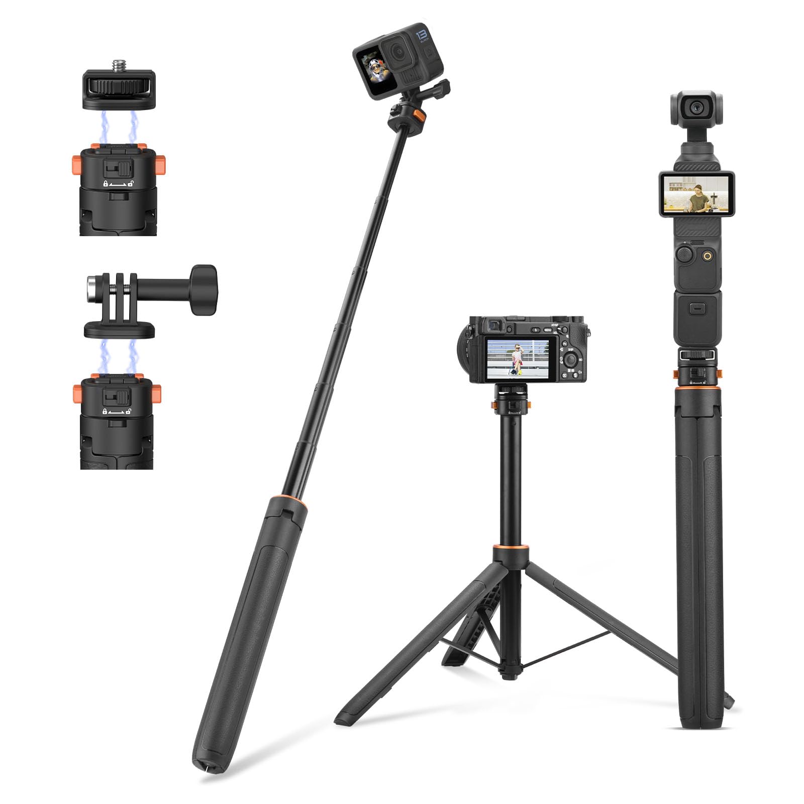 162CM Selfie Tripod Stand for Action Camera with Quick Release Inch Extendable Pocket Tripod for DJI Osmo Pocket 5 Insta360 AKASO DSLR Lightweight
162CM Selfie Tripod Stand for Action Camera with Quick Release Inch Extendable Pocket Tripod for DJI Osmo Pocket 5 Insta360 AKASO DSLR Lightweight