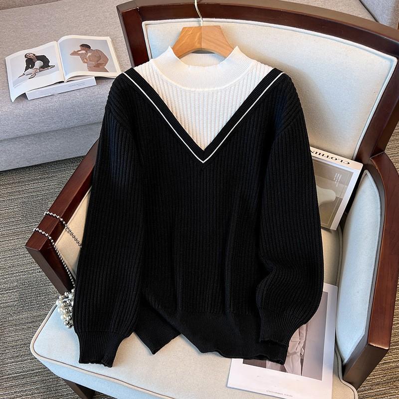 Женский осенне-зимний свитер больших размеров, свободный, утолщенный, вязаный, темпераментный, цветной, блокирующий, полувысокий ворот, пуловер, топы 7XL чёрный
Женский осенне-зимний свитер больших размеров, свободный, утолщенный, вязаный, темпераментный, цветной, блокирующий, полувысокий ворот, пуловер, топы 7XL чёрный