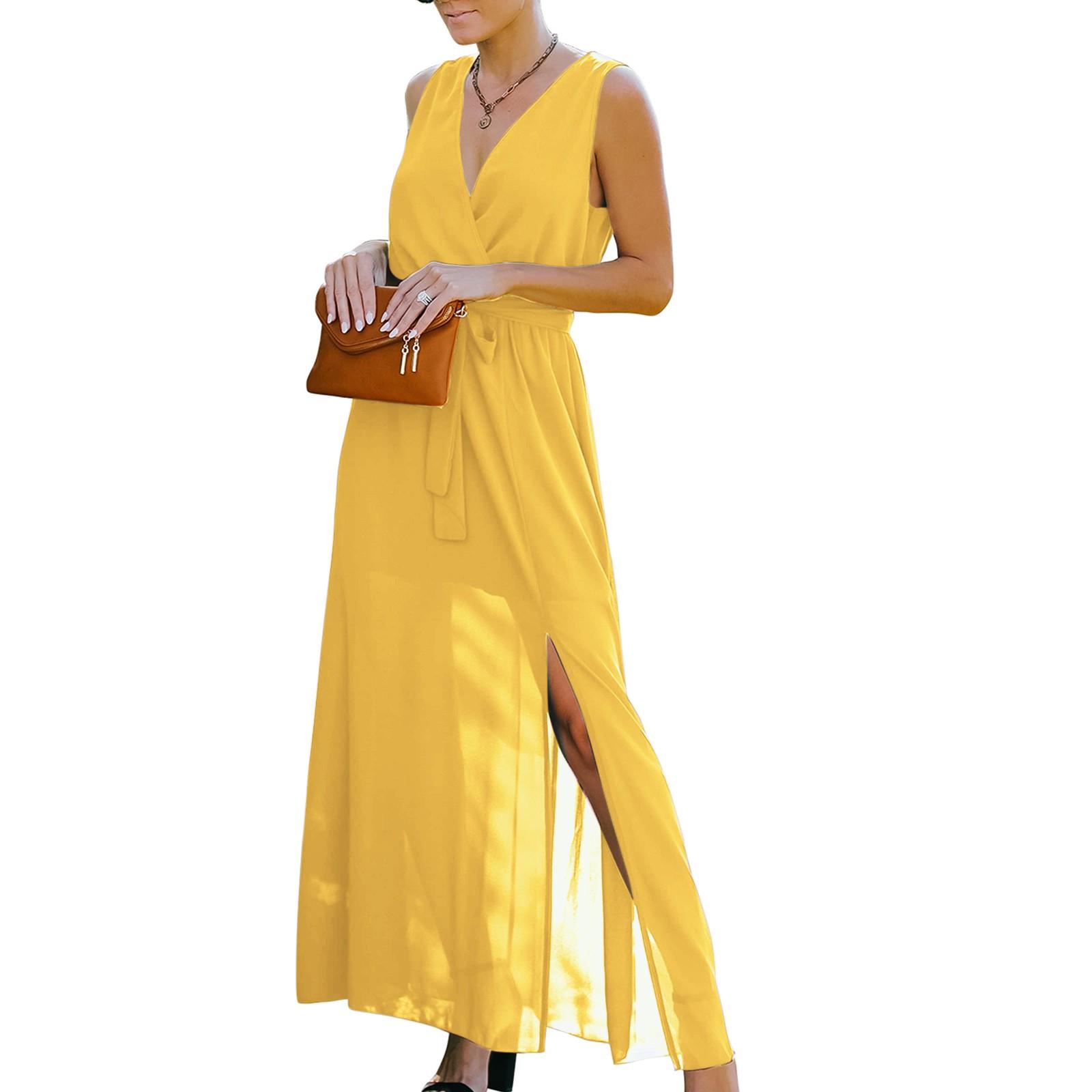 Жіноча модна повсякденна сукня середньої довжини з V-подібним вирізом і поясом без рукавів XL жовтий
Жіноча модна повсякденна сукня середньої довжини з V-подібним вирізом і поясом без рукавів XL жовтий