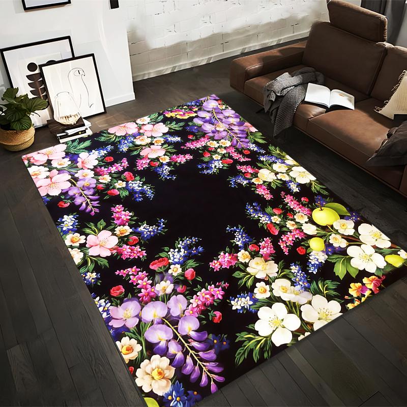 Floral Carpet with Colorful Blossoms and Black Background, Living Room Decor Suitable for use as an anti-slip for living room bedroom sofas 40x60cm( 15x23in )
Floral Carpet with Colorful Blossoms and Black Background, Living Room Decor Suitable for use as an anti-slip for living room bedroom sofas 40x60cm( 15x23in )