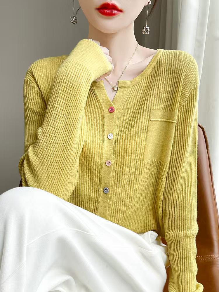 Кардиган с радужными пуговицами и круглым вырезом - Вязаный свитер с длинным рукавом XXL жёлтый
Кардиган с радужными пуговицами и круглым вырезом - Вязаный свитер с длинным рукавом XXL жёлтый