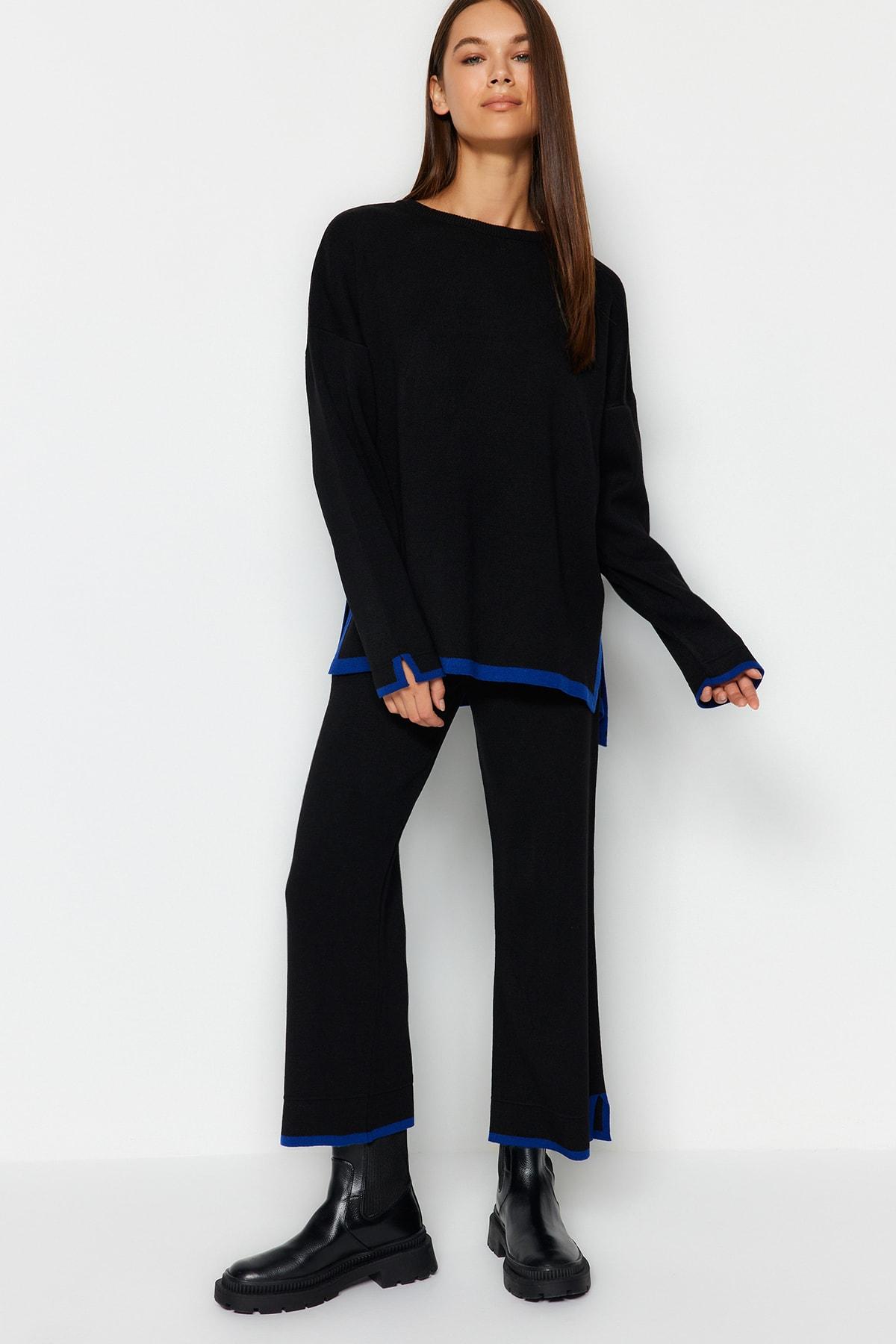 Women s Style Bottom-Top Set Clothes Black Wide Pattern Contrast Colored Knitwear Top-Bottom Set L
Women s Style Bottom-Top Set Clothes Black Wide Pattern Contrast Colored Knitwear Top-Bottom Set L