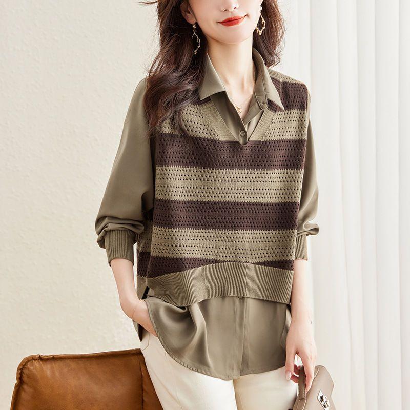 Elegant Faux Twinset Sweater for Women - Chic Long Sleeve Knit Top with Lapel Collar, Perfect for Fall & Winter 3XL
Elegant Faux Twinset Sweater for Women - Chic Long Sleeve Knit Top with Lapel Collar, Perfect for Fall & Winter 3XL