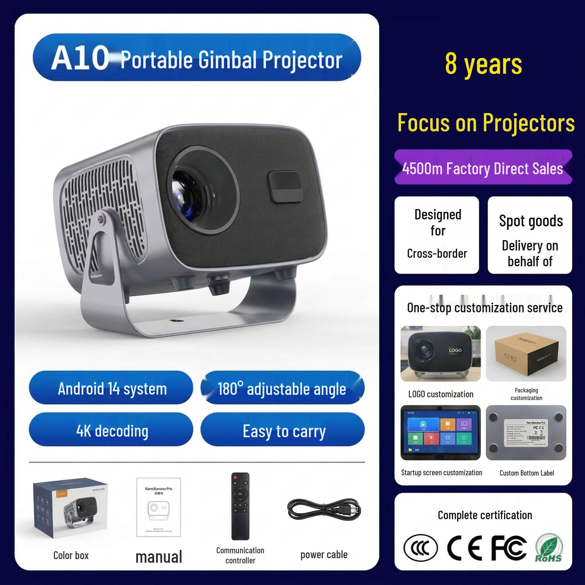 Cross-Border A10 HD Projector with Android for Europe, Americas, and Middle East Australian Standard
Cross-Border A10 HD Projector with Android for Europe, Americas, and Middle East Australian Standard