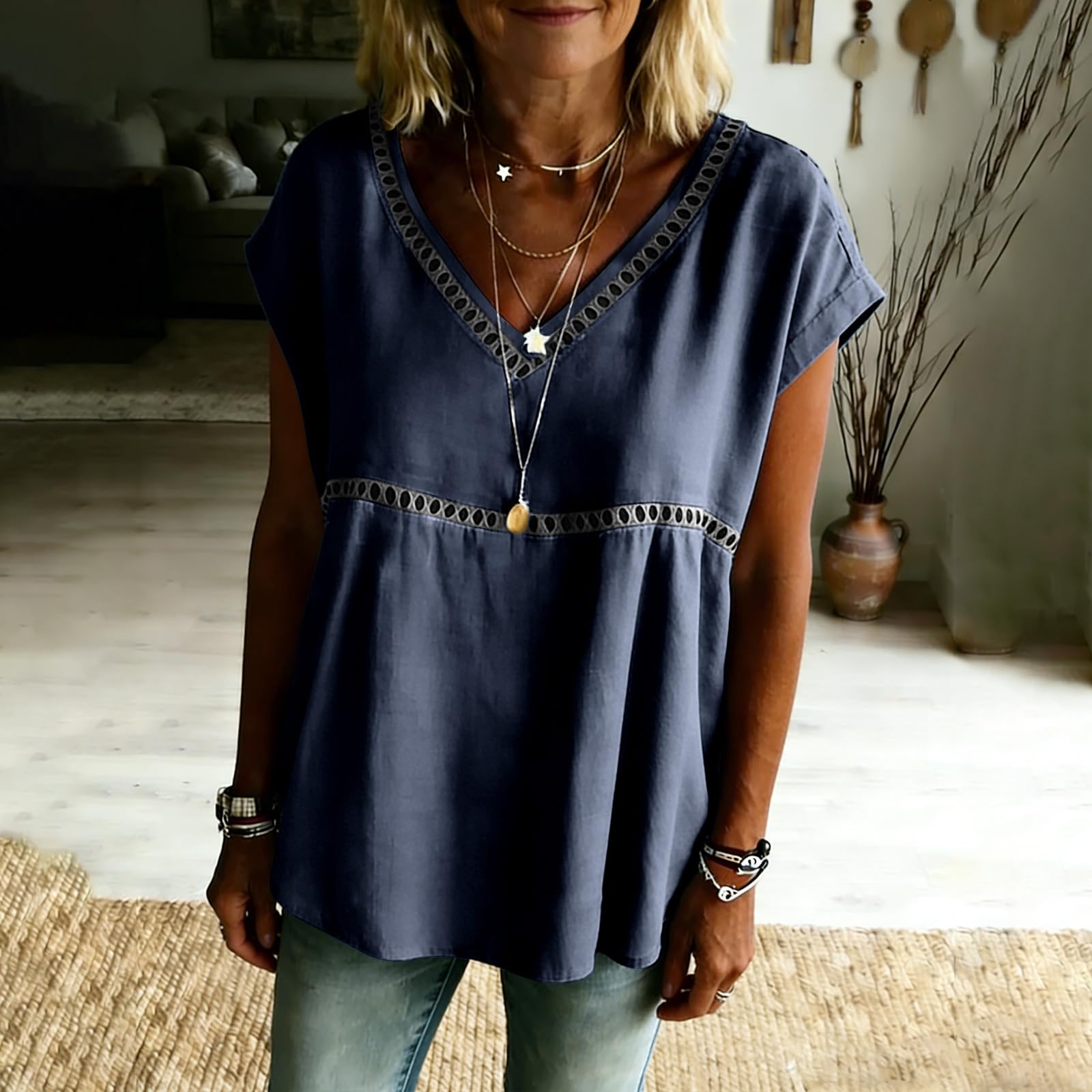 WomenLoose V Neck Going Out Casual Tops Linen Shirts XL Темно-синій
WomenLoose V Neck Going Out Casual Tops Linen Shirts XL Темно-синій