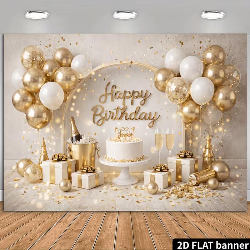2D Happy Birthday Backdrop, Gold Balloon Party Banner for Photoshoot & Decor 47.2x31.5inch/120*80cm
2D Happy Birthday Backdrop, Gold Balloon Party Banner for Photoshoot & Decor 47.2x31.5inch/120*80cm