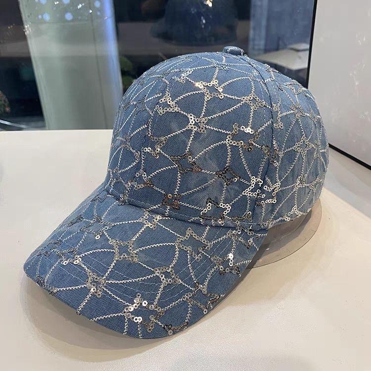 Шляпа женская модная бейсболка с блестками летняя новая повседневная кепка с солнцезащитным козырьком полая интернет-знаменитость adjustable светло-синий