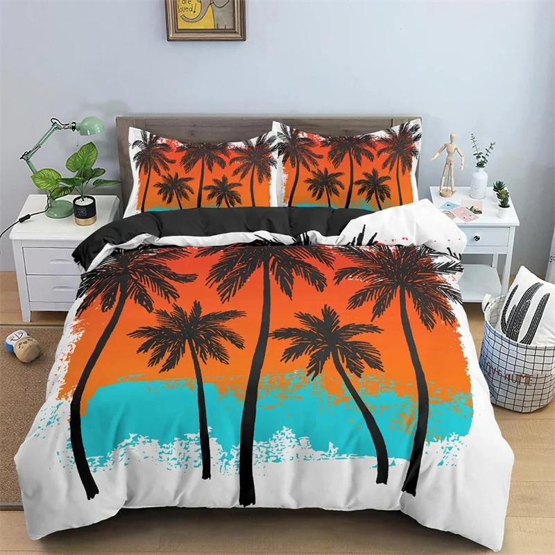 Комплект постельного белья с 3D-печатью, с тропическими деревьями и рисунком кокосовой пальмы, для девочек, взрослых, одинарный, полуторный, двуспальный размер, пододеяльник, наволочка, постельное белье 135x200cm 2pcs
