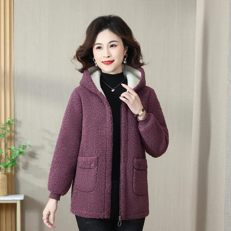 Женская осенне-зимняя флисовая теплая куртка с капюшоном для мам среднего и пожилого возраста, повседневная удобная куртка M