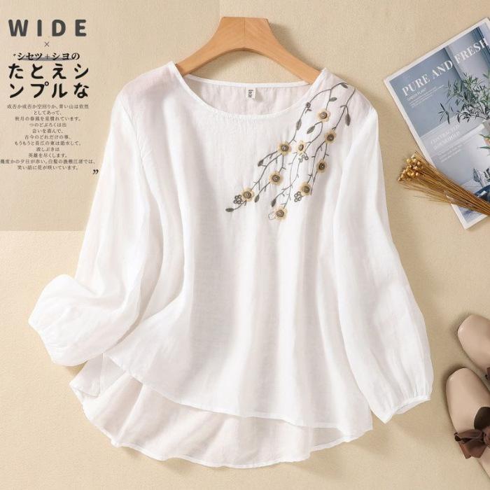 Женская летняя блузка из смешанного материала с круглым вырезом, вышитым цветочным узором, тонкая блузка с длинным рукавом, свободный женский топ S
Женская летняя блузка из смешанного материала с круглым вырезом, вышитым цветочным узором, тонкая блузка с длинным рукавом, свободный женский топ S