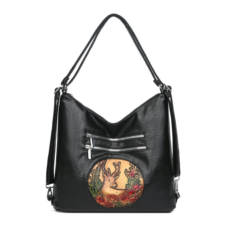 Большая вместительная сумка-тоут женская сумка через плечо подмышкой мягкая кожаная сумка чёрный