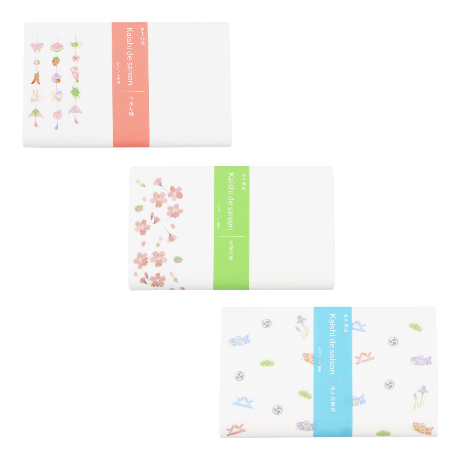 Kamiiso Sansho Kaishi (Paper Papers) SAIEN Kaishi de Saison (Hana Hanging, Hanami Biyori, and Boys Festival) Set of 3, 20 sheets each, Approx. 17.5
Kamiiso Sansho Kaishi (Paper Papers) SAIEN Kaishi de Saison (Hana Hanging, Hanami Biyori, and Boys Festival) Set of 3, 20 sheets each, Approx. 17.5