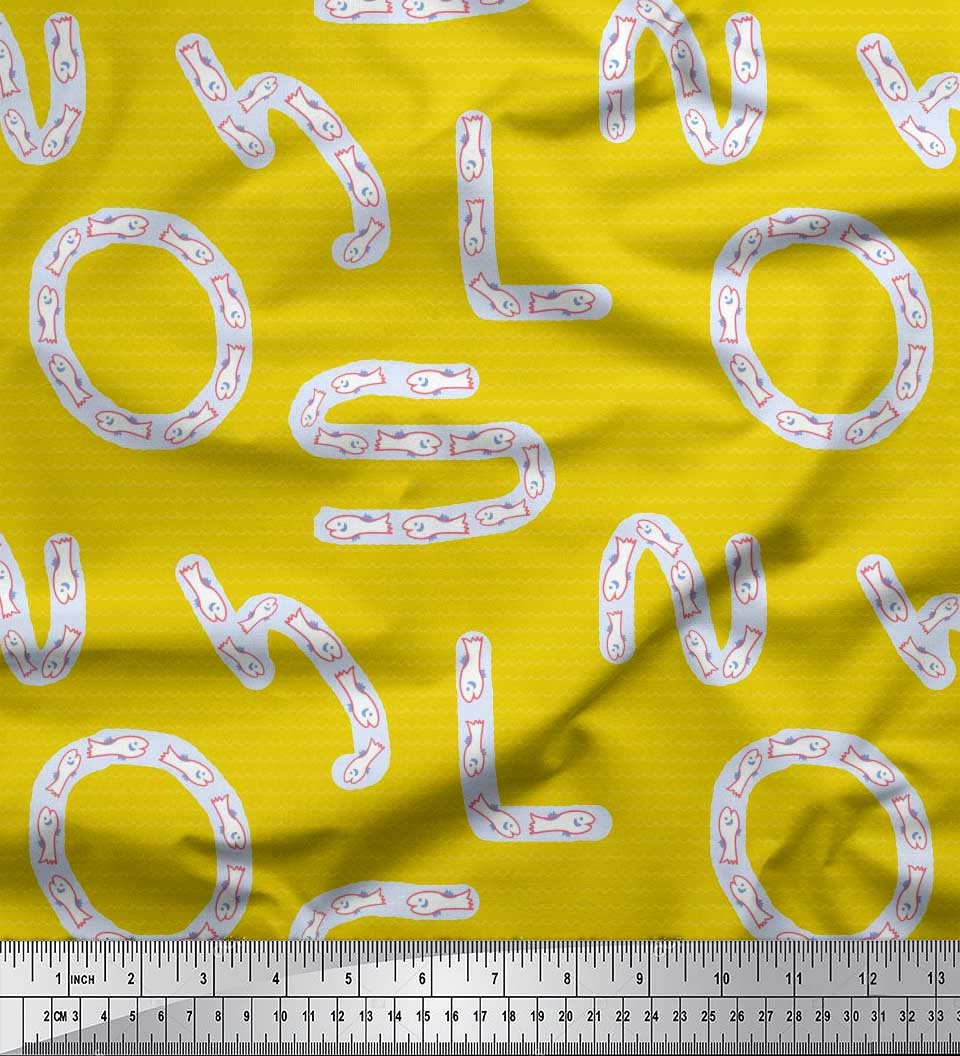 Японська креп-атласна тканина Soimoi Алфавіти, хвилі та риби Художній принт швейної тканини метр 42 дюйма 42 Inch Wide - Poly Crepe жовтий
Японська креп-атласна тканина Soimoi Алфавіти, хвилі та риби Художній принт швейної тканини метр 42 дюйма 42 Inch Wide - Poly Crepe жовтий