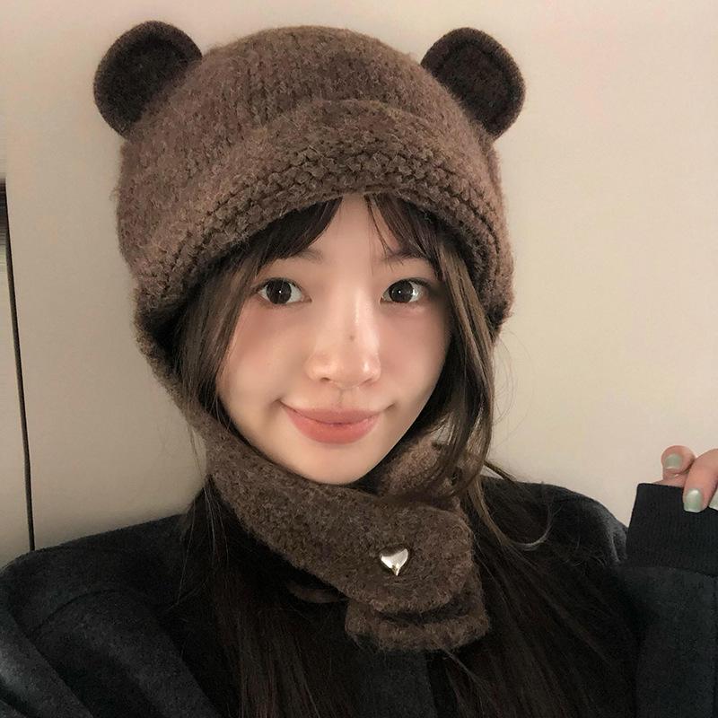 2024 женская симпатичная шерстяная шапка с маленьким лицом - уютная вязаная шапка Lei Feng для защиты ушей на осень/зиму M (56-58cm) кофейный