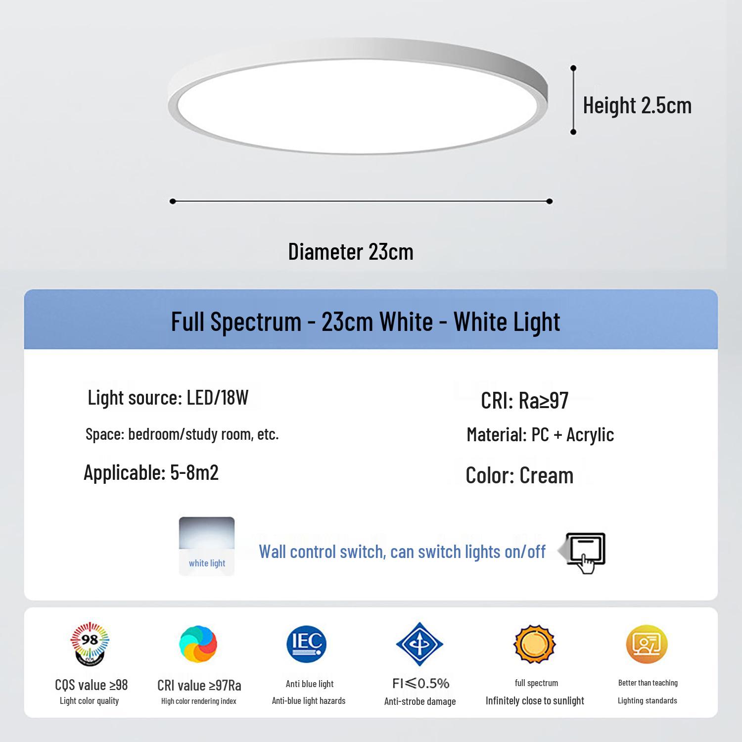 LED Ultra-thin Ceiling Light: 23cm/30cm/40cm/50cm, Multi-color & Three-color Dimming, Ideal for Living Room & Bedroom. Full Spectrum
LED Ultra-thin Ceiling Light: 23cm/30cm/40cm/50cm, Multi-color & Three-color Dimming, Ideal for Living Room & Bedroom. Full Spectrum