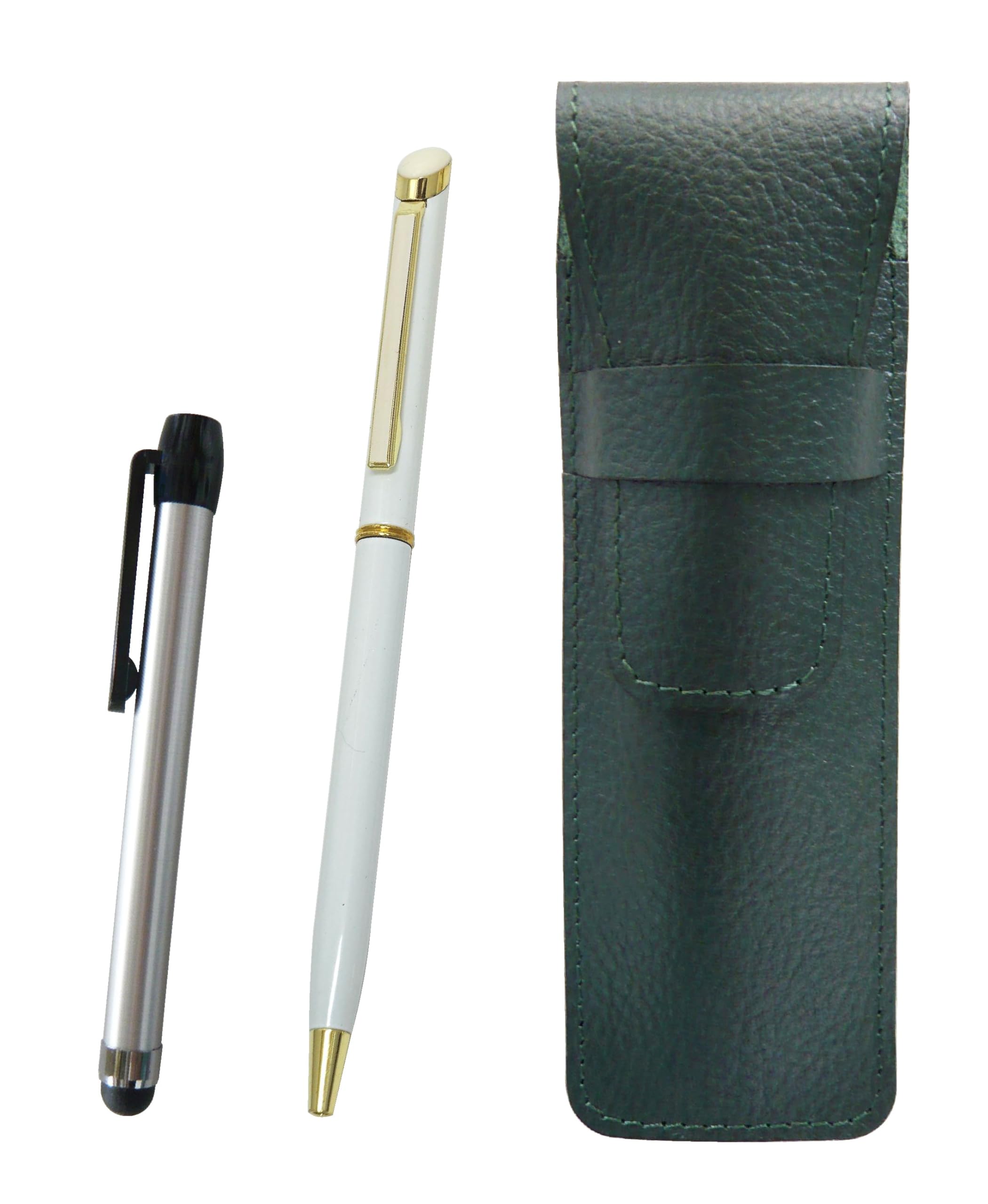Grained leather pencil case moss green metal touch bar silver and epoxy rotating ballpoint pen set white SASMG-ALST-WD002-W
Grained leather pencil case moss green metal touch bar silver and epoxy rotating ballpoint pen set white SASMG-ALST-WD002-W