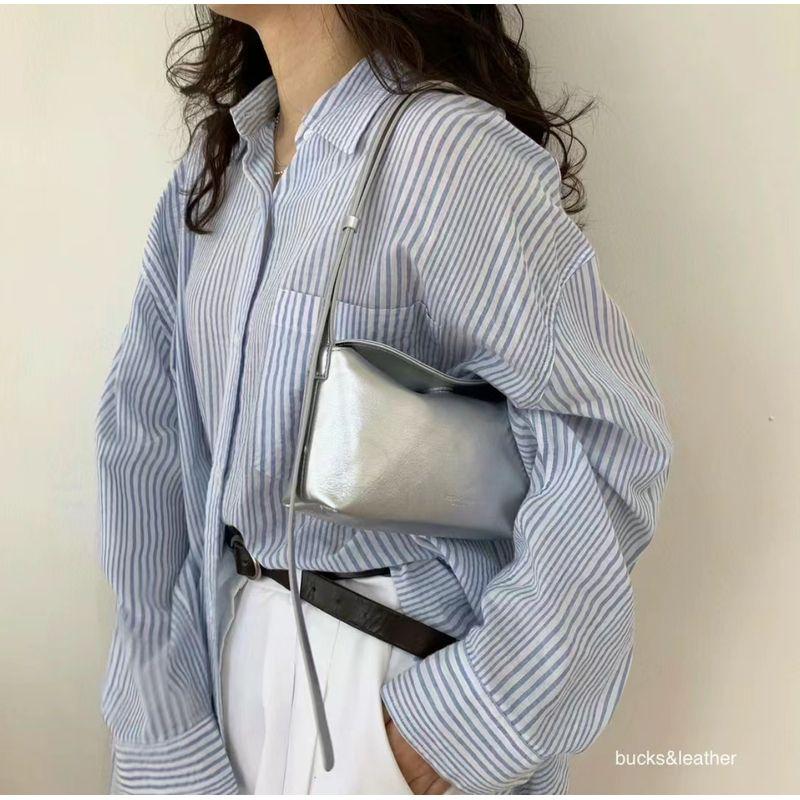 Южная Корея Кожа Бакс Импортная Овчина Сумка под Мышку Простая Повседневная Сумка-Тоут Наплечная Сумка-Мессенджер для Ношения Silver small size