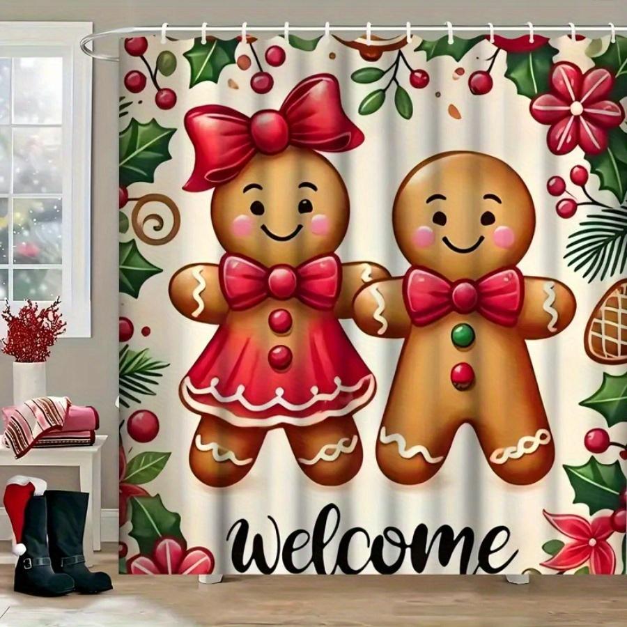 Christmas Gingerbread For Shower Curtain With Hooks, Festive Holiday Design , Berries And Candy Canes For Stylish Bathroom Decor W60H190(CM)-1 Pcs
Christmas Gingerbread For Shower Curtain With Hooks, Festive Holiday Design , Berries And Candy Canes For Stylish Bathroom Decor W60H190(CM)-1 Pcs