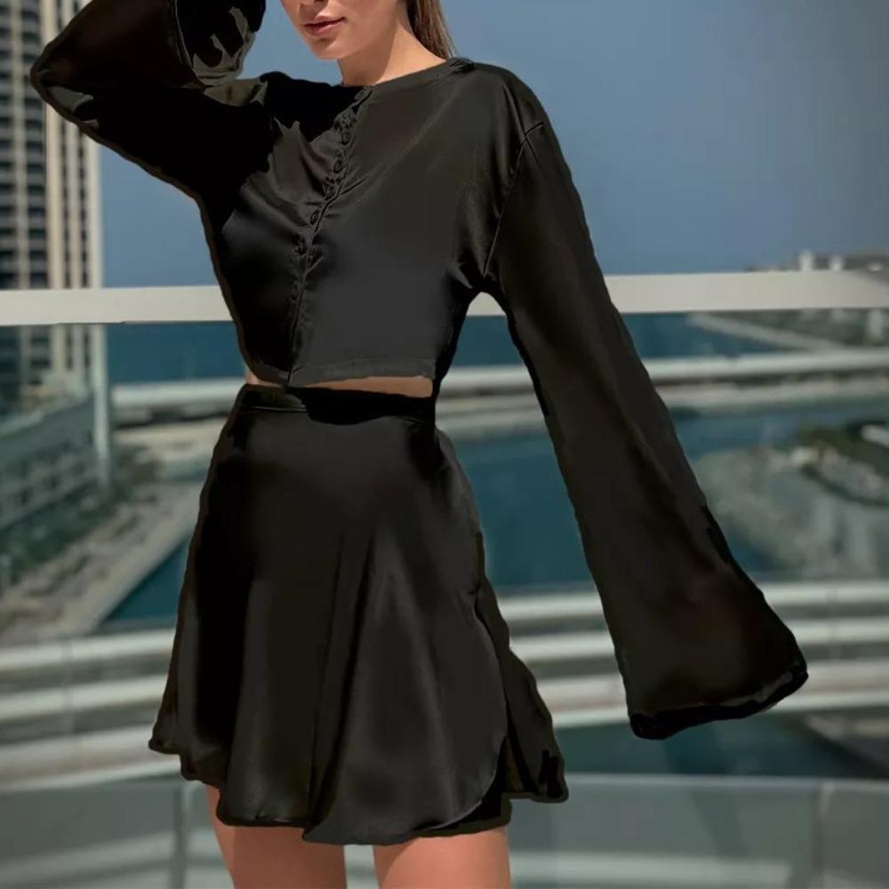 French lazy casual elegant acetic acid fabric shirt skirt suit women, wholesale in Europe and America L чорний
French lazy casual elegant acetic acid fabric shirt skirt suit women, wholesale in Europe and America L чорний