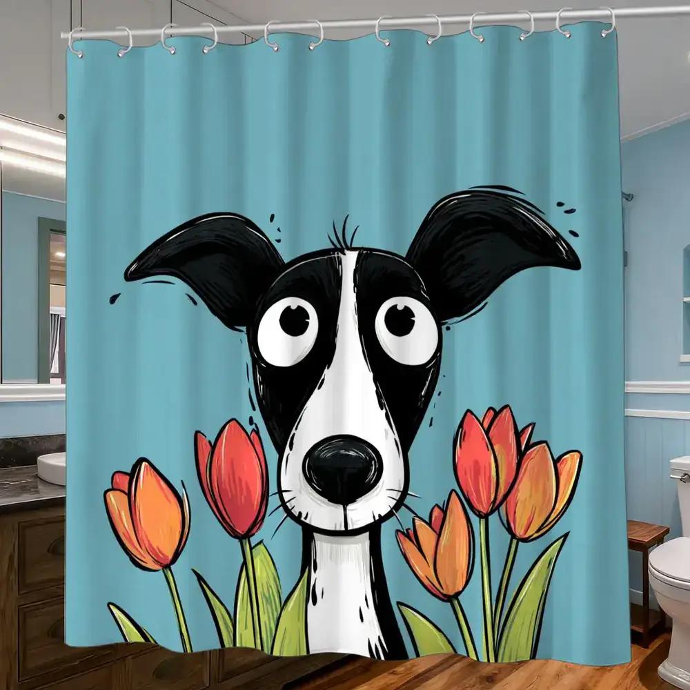 Whimsical Dog & Tulips Shower Curtain – Cartoon Whippet With Orange Tulips On Blue Background, 12 Hooks, Waterproof Bath Decor W60H190(CM)-1 Pcs
Whimsical Dog & Tulips Shower Curtain – Cartoon Whippet With Orange Tulips On Blue Background, 12 Hooks, Waterproof Bath Decor W60H190(CM)-1 Pcs