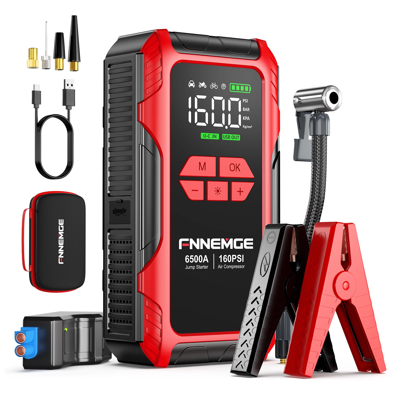 FNNEMGE 6500A Jump Starter and Air Compressor, 26800mAh Car Battery Jump Starter, Portable 12V (Compatible with all gasoline and 10.0L diesel vehicles
FNNEMGE 6500A Jump Starter and Air Compressor, 26800mAh Car Battery Jump Starter, Portable 12V (Compatible with all gasoline and 10.0L diesel vehicles