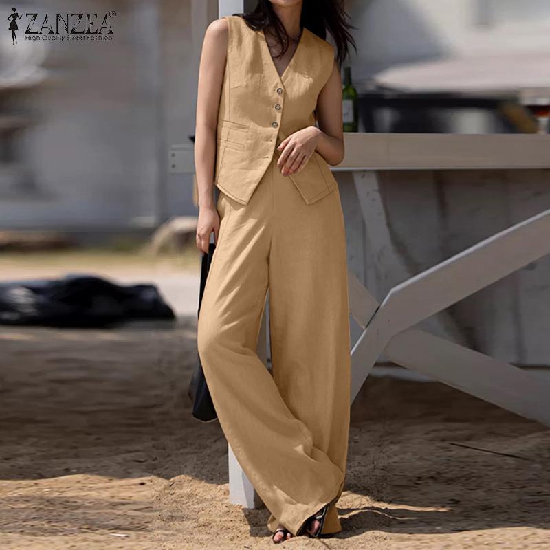 ZANZEA Женский повседневный комплект из двух предметов: жилет без рукавов и брюки M белый 
ZANZEA Женский повседневный комплект из двух предметов: жилет без рукавов и брюки M белый