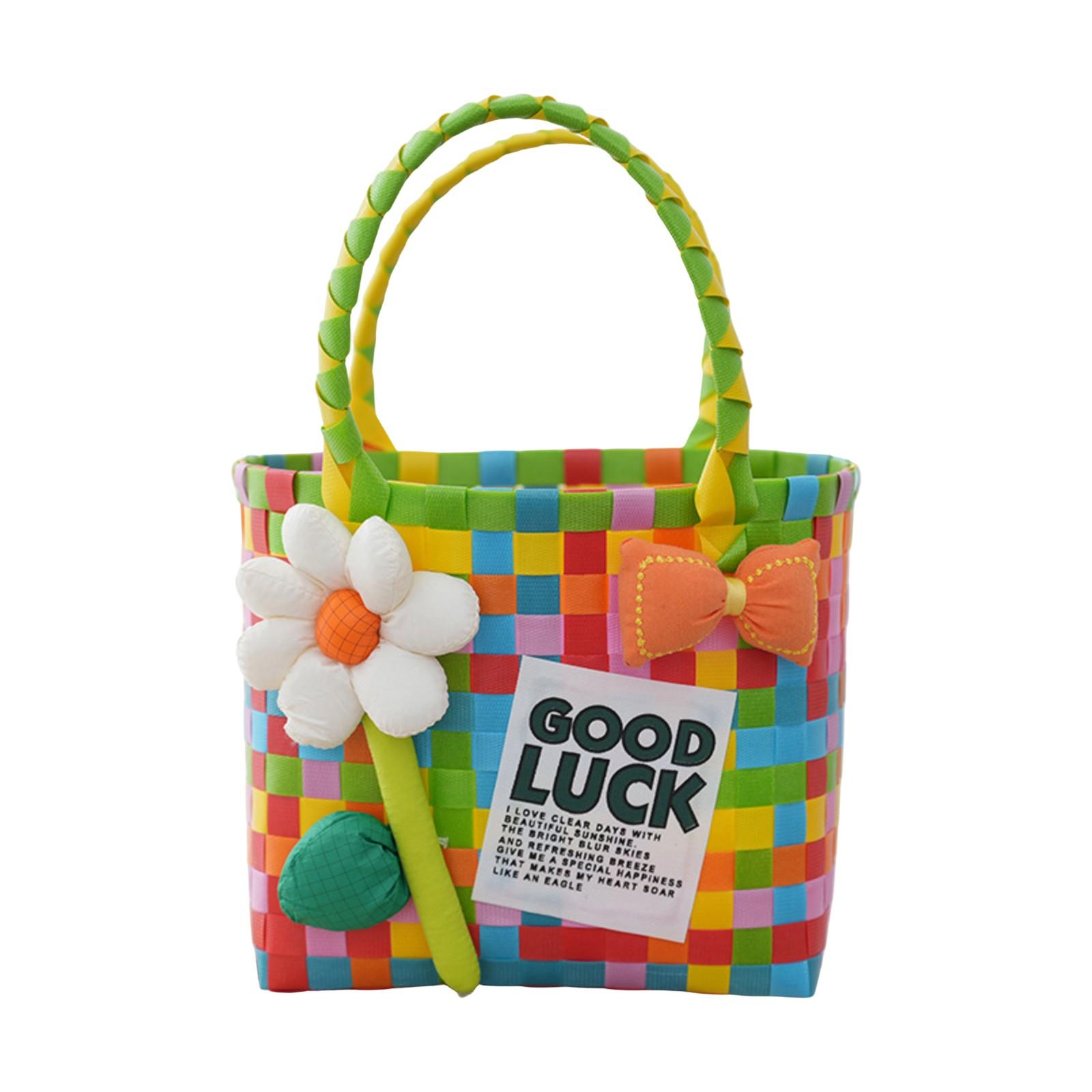 Летняя плетеная корзина, ручная корзина, кукольная цветная пластиковая плетеная корзина, сувенир, маленькая квадратная корзина для капусты One Size