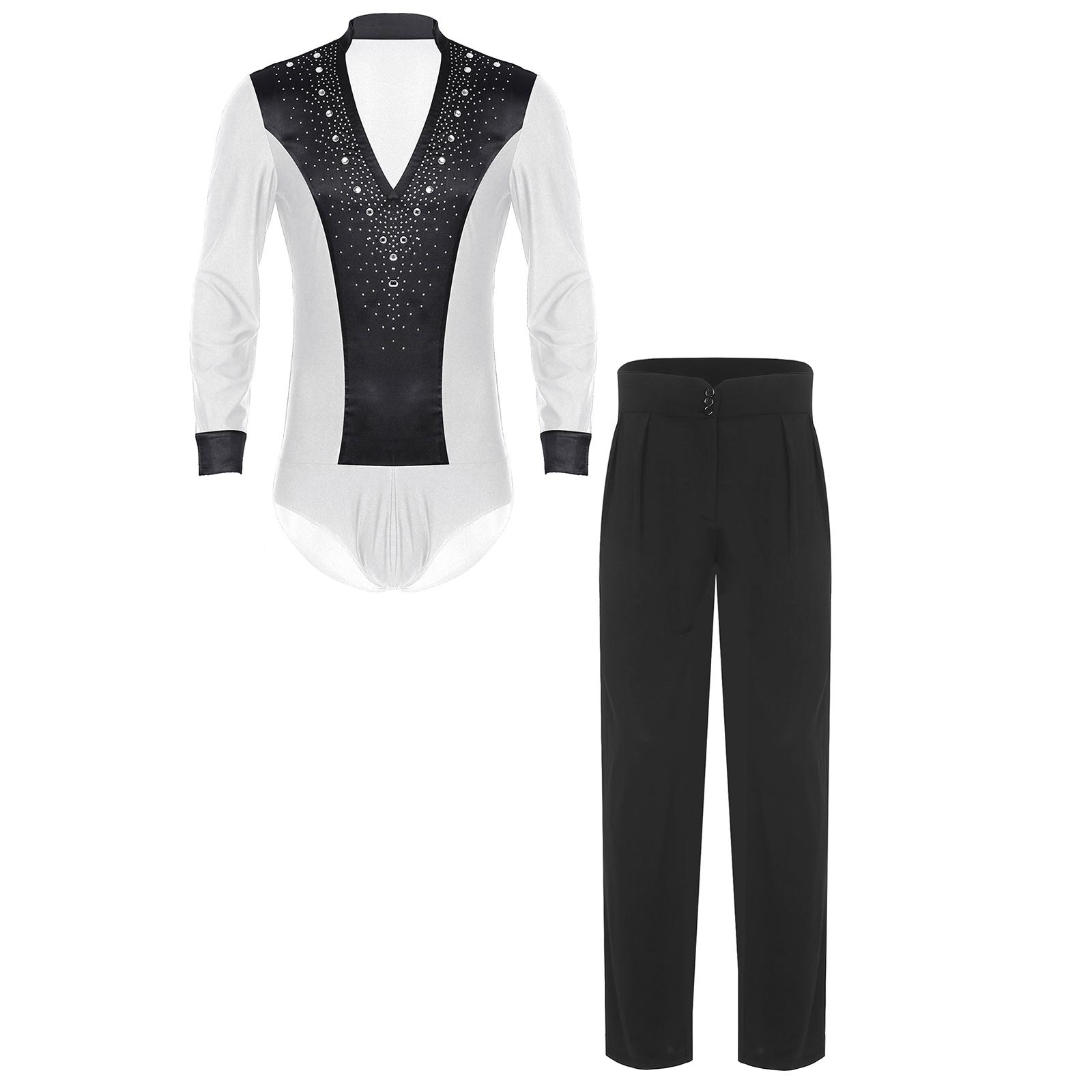 Mens Latin Dance Outfit V Neck Long Sleeve Rhinestone Bodysuit Satiny High Waist Straight Long Pants L
Mens Latin Dance Outfit V Neck Long Sleeve Rhinestone Bodysuit Satiny High Waist Straight Long Pants L