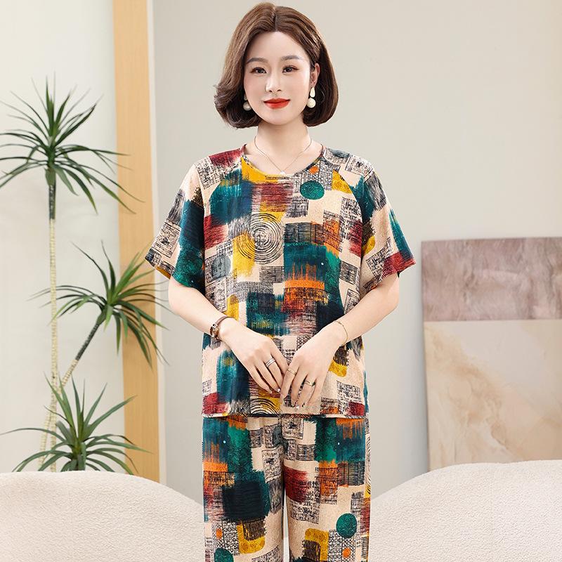 Plus Size Women s Summer Cotton Pajama Set - Short-Sleeved Homewear for Middle-Aged & Elderly XL for 90-105 jin
Plus Size Women s Summer Cotton Pajama Set - Short-Sleeved Homewear for Middle-Aged & Elderly XL for 90-105 jin