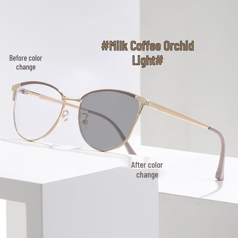 Stylish Cat Eye Photochromic Glasses with Diamond Inlay – Blue Light Blocking Myopia Glasses for a Slimmer Face
Stylish Cat Eye Photochromic Glasses with Diamond Inlay – Blue Light Blocking Myopia Glasses for a Slimmer Face