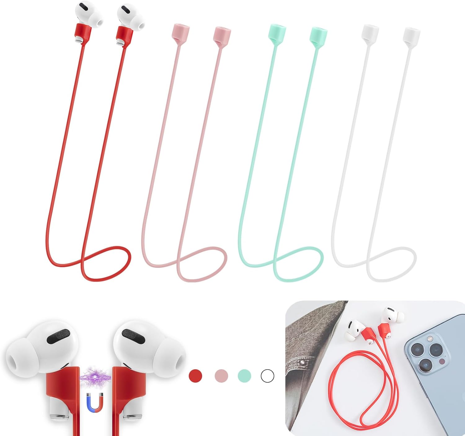 Magnetic Anti-Lost Straps for AirPods,4 Pack Ultra Strong Magnetic AirPods Strap Anti-Lost Neck Rope Cord,Soft Silicone Sports Lanyard Compatible
Magnetic Anti-Lost Straps for AirPods,4 Pack Ultra Strong Magnetic AirPods Strap Anti-Lost Neck Rope Cord,Soft Silicone Sports Lanyard Compatible