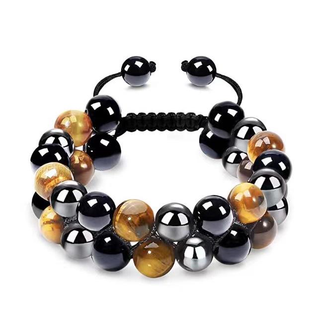 Мужской браслет с тройной защитой из тигрового глаза, гематита и черного агата, двойной ряд плетения
Мужской браслет с тройной защитой из тигрового глаза, гематита и черного агата, двойной ряд плетения