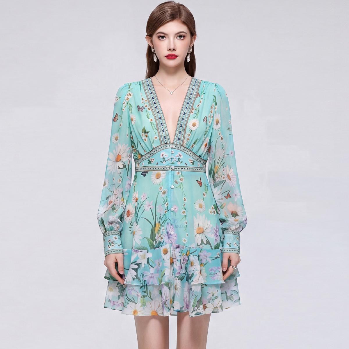 Elegant Ruffled Patchwork Floral Printing Dresses for Women s V-Neck Long Lantern Sleeve High Waist Spliced Single Breasted Short Dress 2XL зелений
Elegant Ruffled Patchwork Floral Printing Dresses for Women s V-Neck Long Lantern Sleeve High Waist Spliced Single Breasted Short Dress 2XL зелений