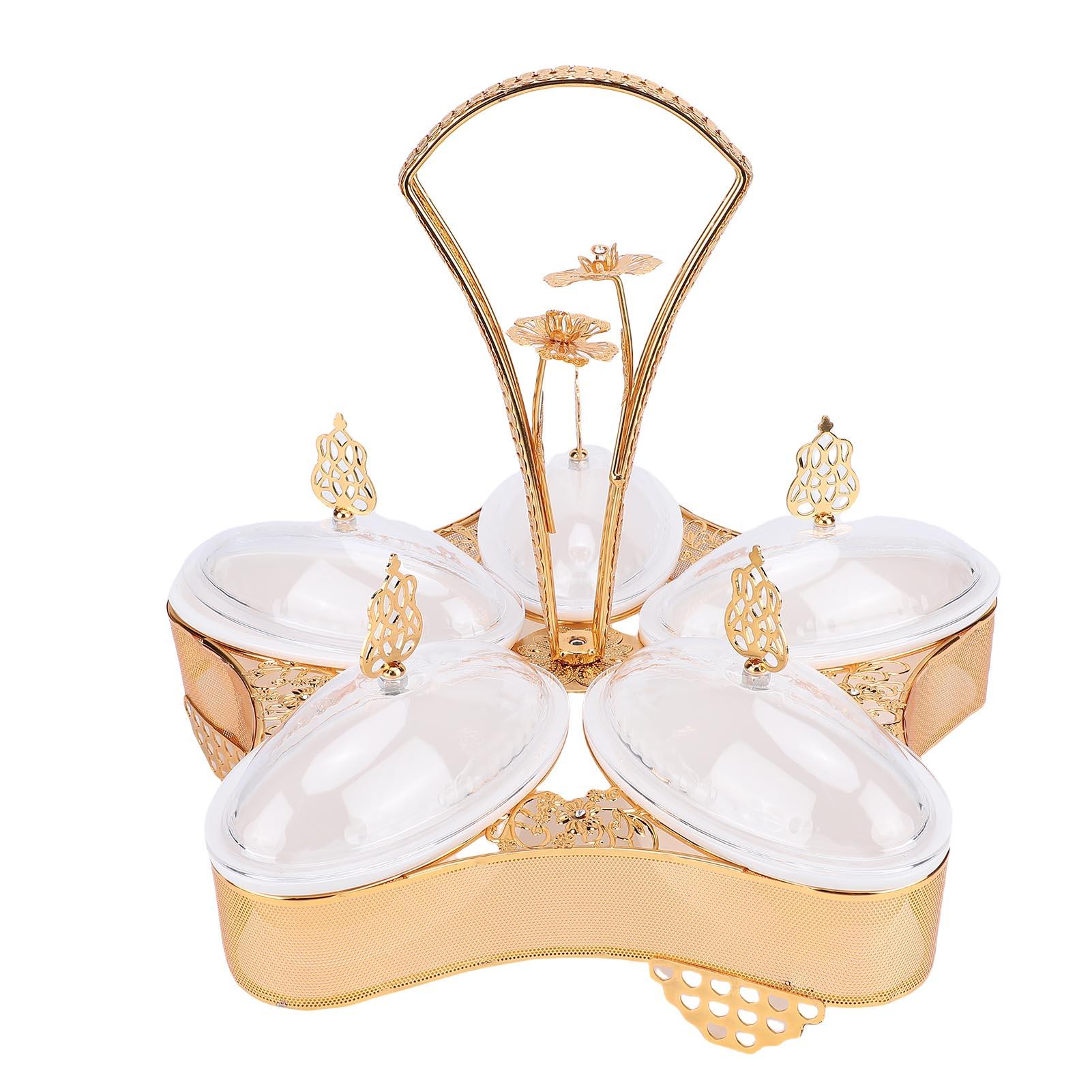 Divided Platter Gold Exquisite Serving Tray with 5 Oval Compartments Handle Lids for Fruits Nuts
Divided Platter Gold Exquisite Serving Tray with 5 Oval Compartments Handle Lids for Fruits Nuts
