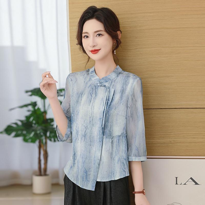Chiffon Tie-Dye Stand Collar Blouse - Women s Summer Chinese National Style, Diagonal Placket, Small Shirt for Moms. XL (suggested weight 90-110 jin)
Chiffon Tie-Dye Stand Collar Blouse - Women s Summer Chinese National Style, Diagonal Placket, Small Shirt for Moms. XL (suggested weight 90-110 jin)