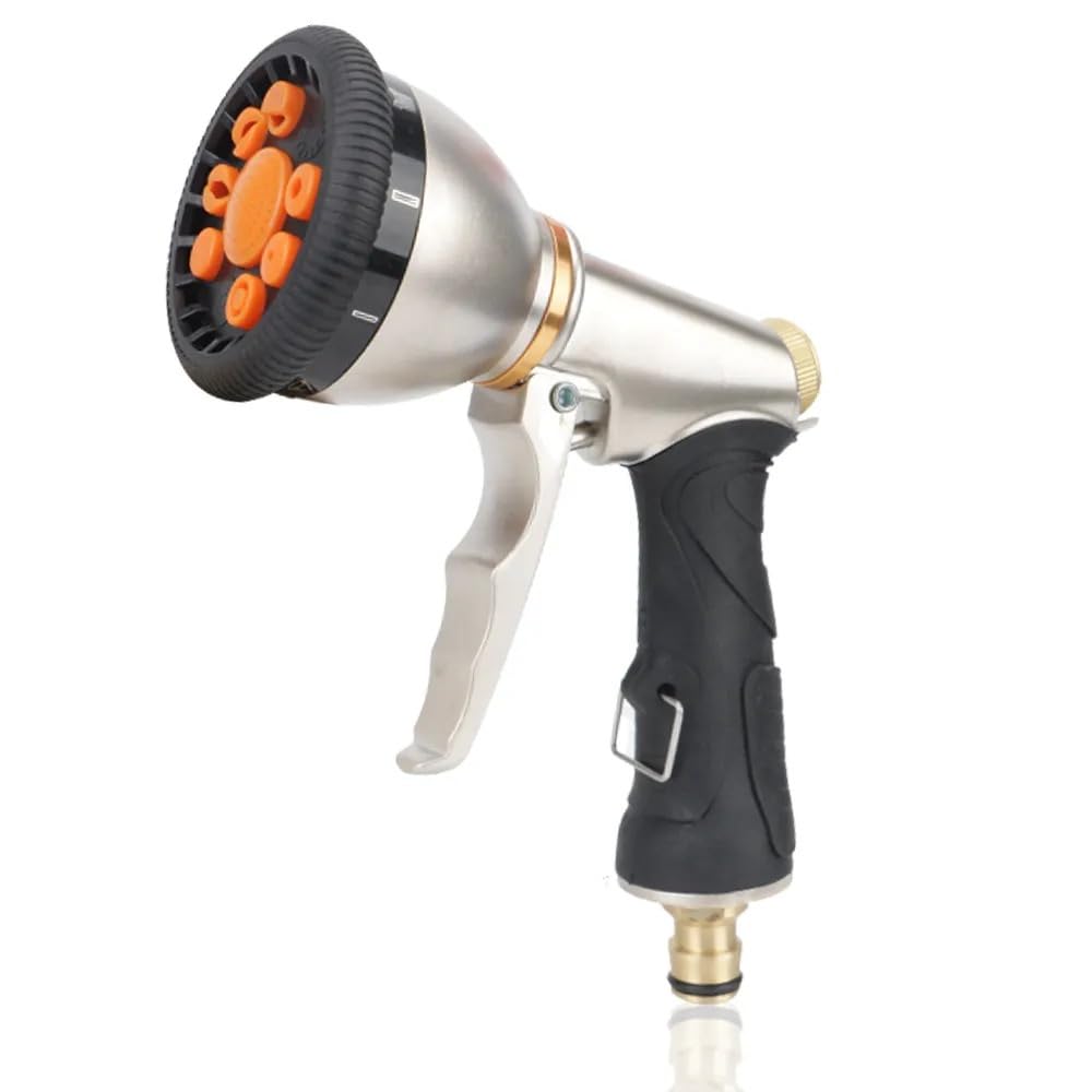 Garden Hose Nozzle with 9 Sprayer Patterns Heavy Duty Metal High Pressure Hand Water Hose Nozzle Watering Plants and Lawn
Garden Hose Nozzle with 9 Sprayer Patterns Heavy Duty Metal High Pressure Hand Water Hose Nozzle Watering Plants and Lawn