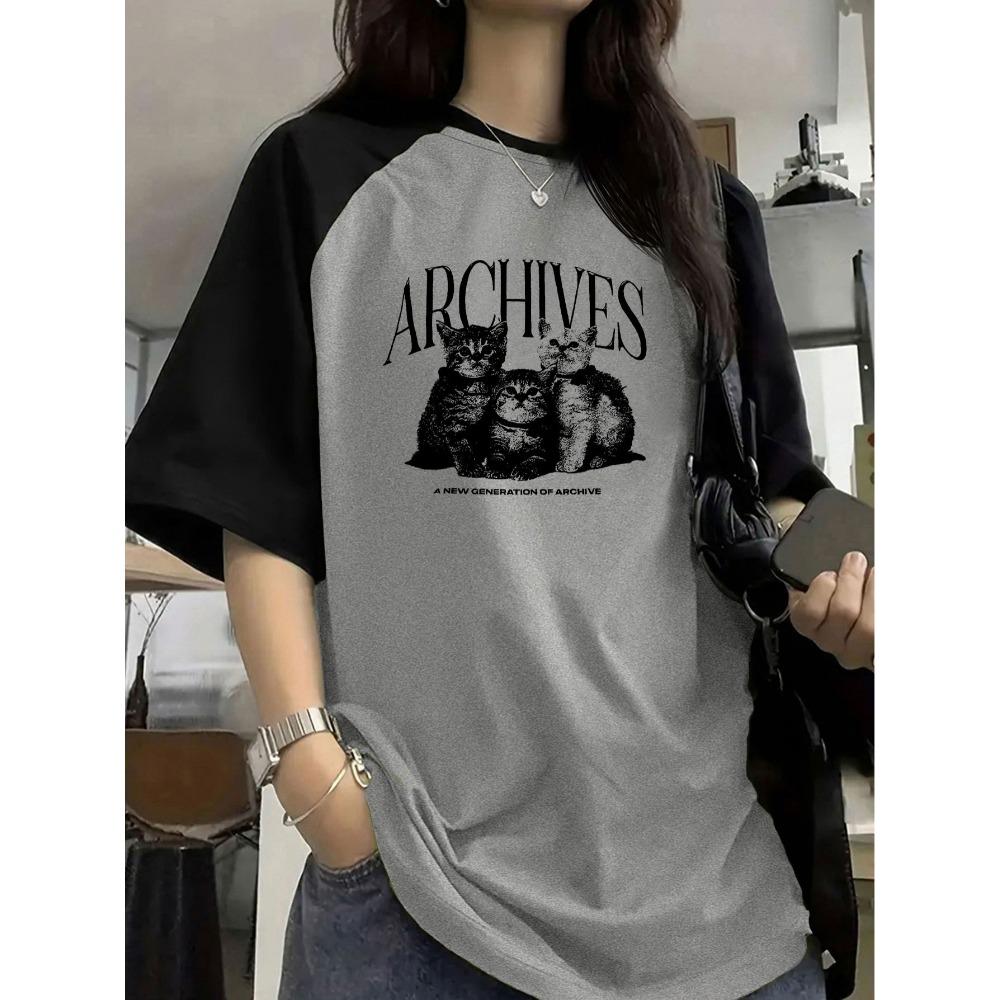 Women s Color-block Raglan Sleeve Cat Print Pullover Short-Sleeve T-Shirt for Summer XXS
Women s Color-block Raglan Sleeve Cat Print Pullover Short-Sleeve T-Shirt for Summer XXS