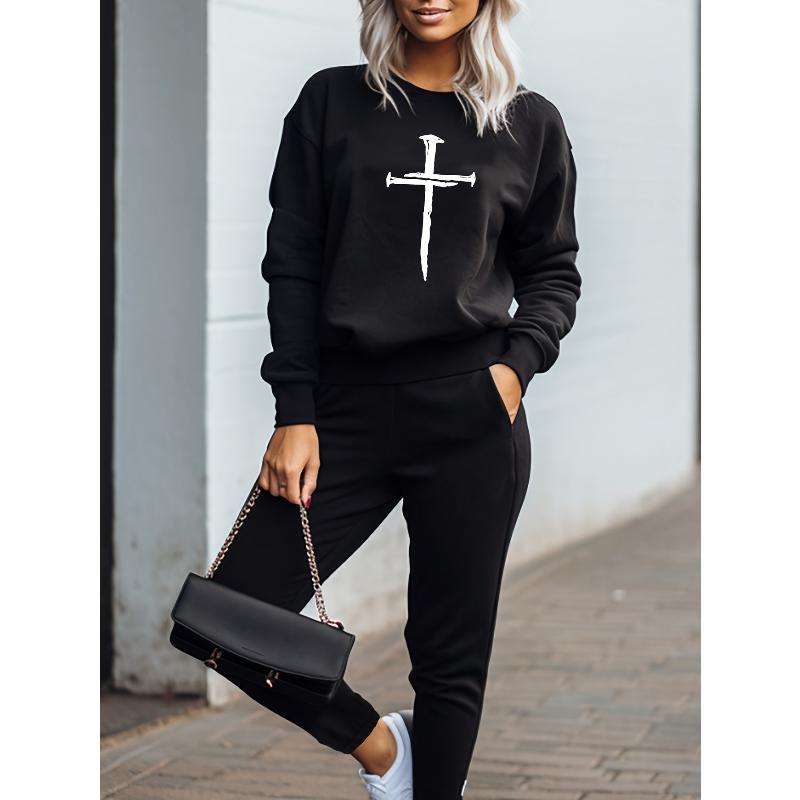 2 Piece Women s Polyester Crew Neck Sweatshirt Set with Relaxed Fit Knit Pants Cozy Fall Lounge Wear L чорний
2 Piece Women s Polyester Crew Neck Sweatshirt Set with Relaxed Fit Knit Pants Cozy Fall Lounge Wear L чорний