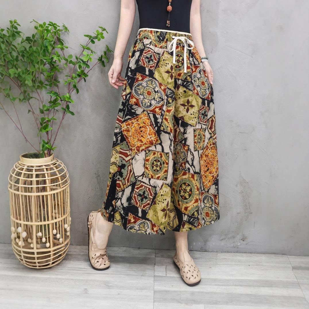 Женские винтажные свободные брюки с цветочным принтом, летние широкие повседневные брюки из хлопка и льна One Size
Женские винтажные свободные брюки с цветочным принтом, летние широкие повседневные брюки из хлопка и льна One Size