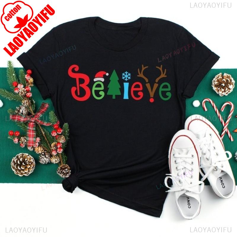Believe Christmas Cotton Tshirt Family Believe Holiday Gift Matching Shirt Men and Women Crew Neck Casual Fashion Comfortable 4XL
Believe Christmas Cotton Tshirt Family Believe Holiday Gift Matching Shirt Men and Women Crew Neck Casual Fashion Comfortable 4XL