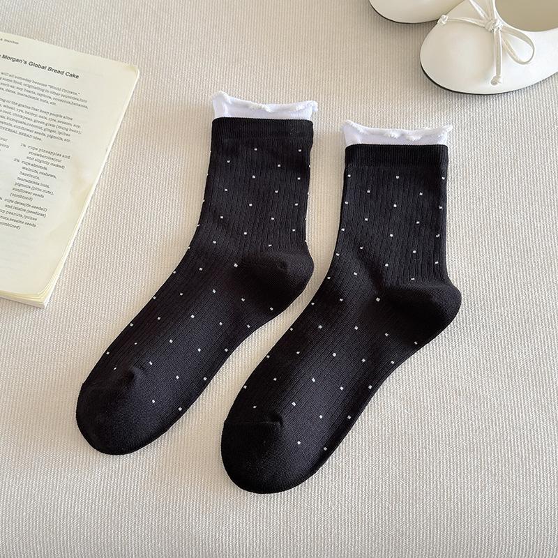 Sock - Spring/Summer Mesh Thin Style Mid-Calf Tube Socks in Colorful Lace with Cute Dots and Pure Cotton Layered Socks 1 pair чорний
Sock - Spring/Summer Mesh Thin Style Mid-Calf Tube Socks in Colorful Lace with Cute Dots and Pure Cotton Layered Socks 1 pair чорний