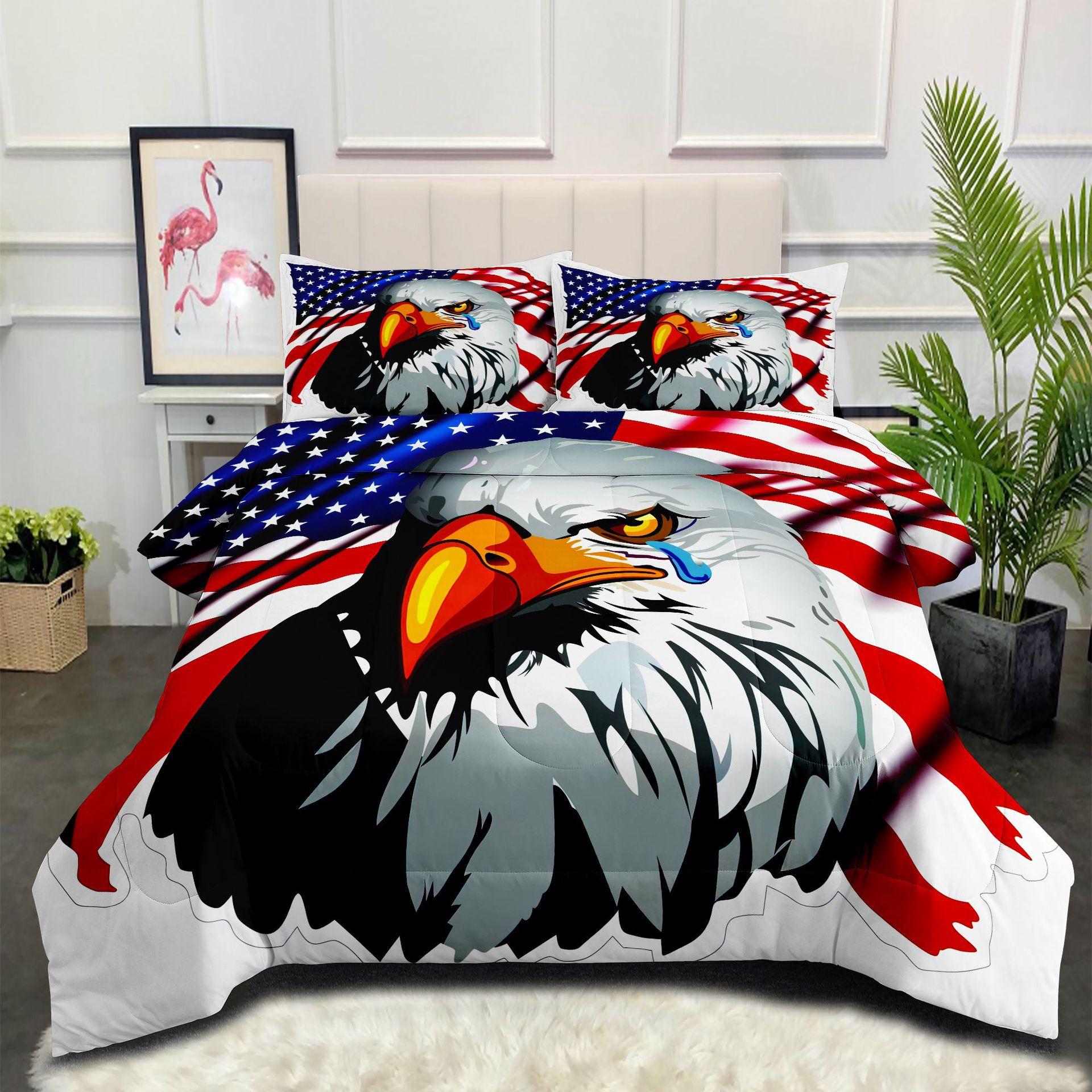Independence Day Red, White, and Blue Flag Totem Eagle Feather Silk Cotton Quilt and Duvet Cover Three-piece Set 140*200cm
Independence Day Red, White, and Blue Flag Totem Eagle Feather Silk Cotton Quilt and Duvet Cover Three-piece Set 140*200cm