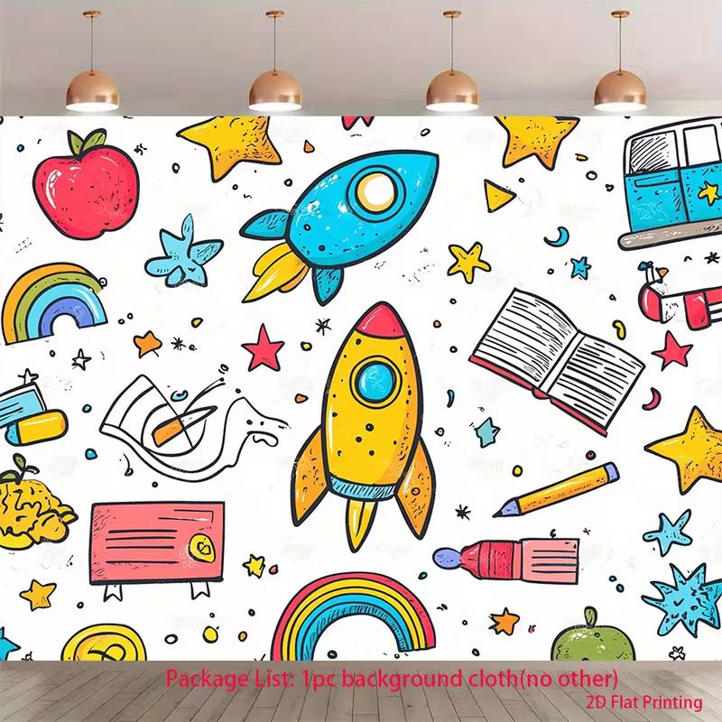 2D Hand-Drawn School Supplies Banner, Rocket, Apple & Star Decoration Background 47.2x31.5inch/120*80cm
2D Hand-Drawn School Supplies Banner, Rocket, Apple & Star Decoration Background 47.2x31.5inch/120*80cm